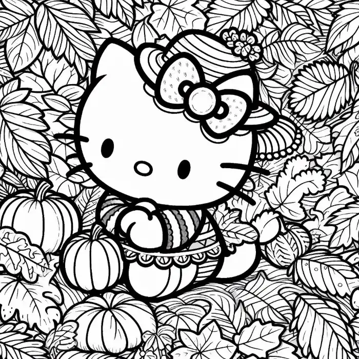 Dibujo de Hello Kitty en otoño para colorear