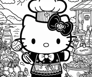 Hello Kitty cook coloring page