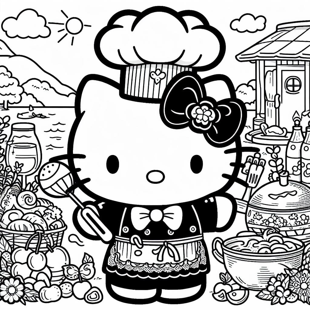 Dibujo de Hello Kitty cocinera para colorear