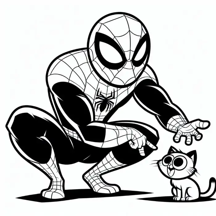 Spiderman con gatito para colorear spiderman-con-gatito-para-colorear