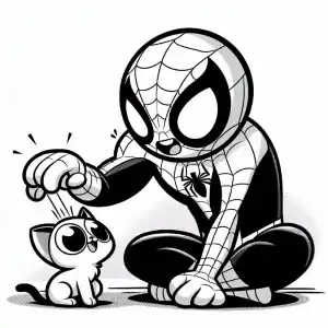 Spiderman caressing kitten coloring page