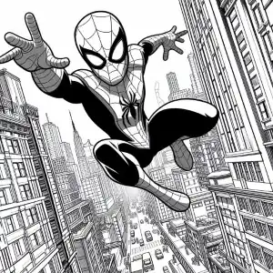 Spiderman between buildings coloring page
