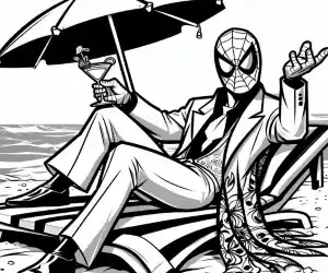 Spiderman on vacation coloring page