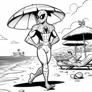 Spiderman posing on the beach to color