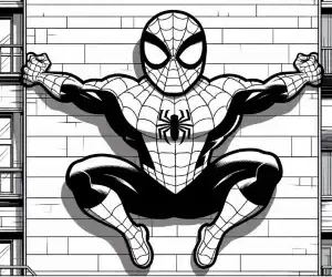 Spider-Man drawing stuck on the wall to color