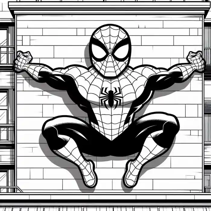 Hombre araña pegado en pared para colorear hombre-ara-a-pegado-en-pared-para-colorear