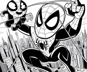 Spiderman with doll coloring page