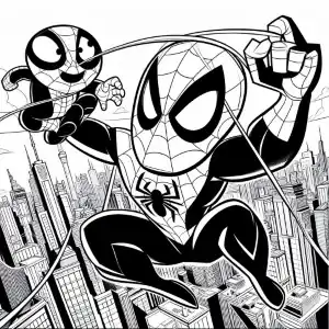Spiderman with doll coloring page