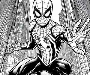 Spider-Man in the city coloring page