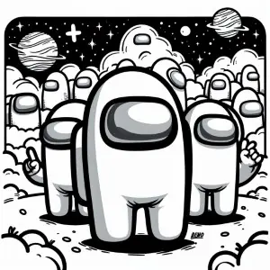Among us crew on planet coloring pages