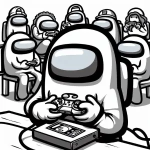 Among us crew member playing video games coloring page