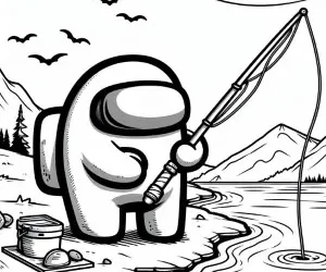 Amongs us fishing day coloring page