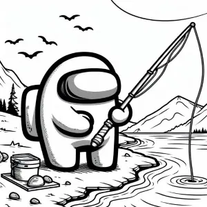Amongs us fishing day coloring page