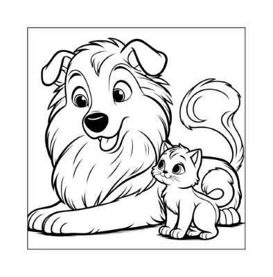 Dibujo de perrito y gatito libro locoloreo.com