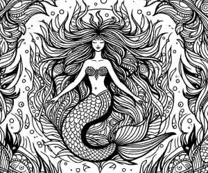 Abstract mermaid drawing for coloring