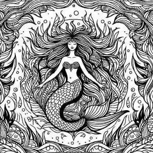 Abstract mermaid drawing for coloring