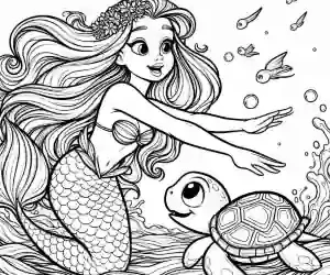 Ariel dancing with sea turtle coloring page