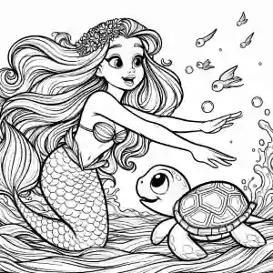 Ariel dancing with sea turtle coloring page