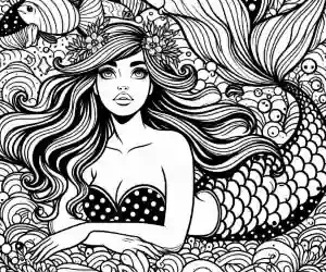 Beautiful mermaid in the water to color