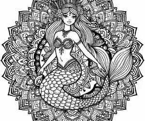 Beautiful mermaid mandala to paint