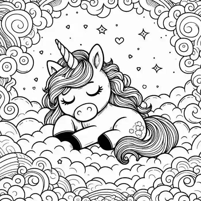 Bebe unicornio dormido para colorear