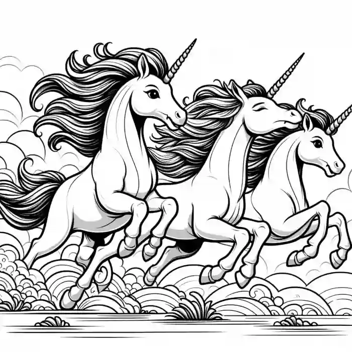 Carrera de unicornios para colorear