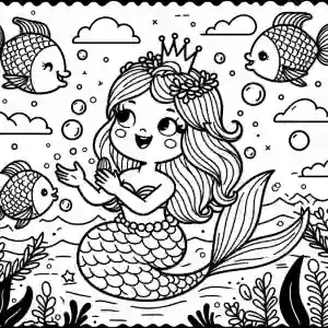 Children's mermaid with little fish to paint