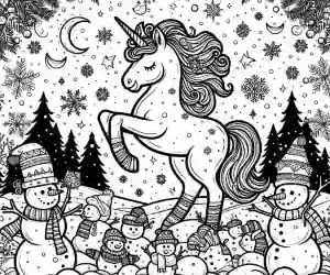 Christmas unicorn coloring