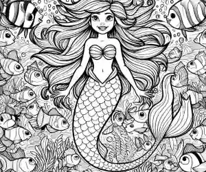 Difficult drawing little mermaid to color