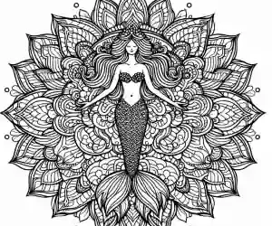 Easy mandala mermaid to color