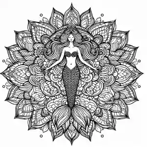 Easy mandala mermaid to color