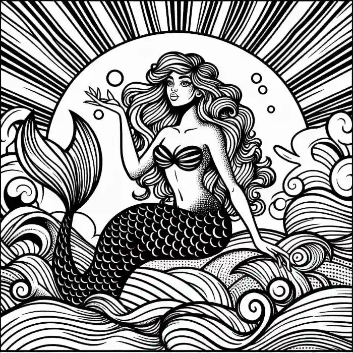 Imagen sirena al sol para colorear