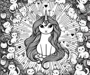 Kawaii cat unicorn coloring