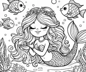 Little mermaid with closed eyes to color