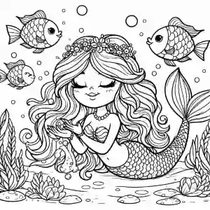 Little mermaid with closed eyes to color