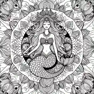 Mandala style mermaid to color