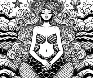 Meditating mermaid coloring