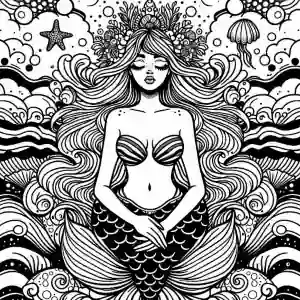 Meditating mermaid coloring