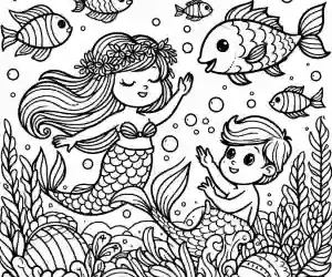 Mermaid boy and girl coloring