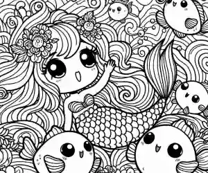 Mermaid dot art kawaii coloring