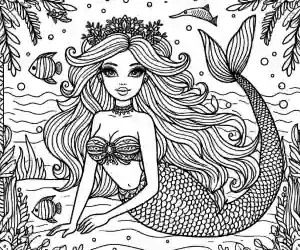 Mermaid drawing at the bottom of the sea to paint