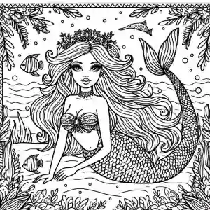 Mermaid drawing at the bottom of the sea to paint