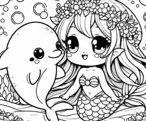 Mermaid flower crown kawaii coloring