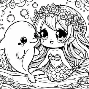 Mermaid flower crown kawaii coloring