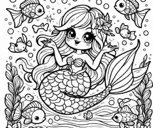 Mermaid girl waving to paint