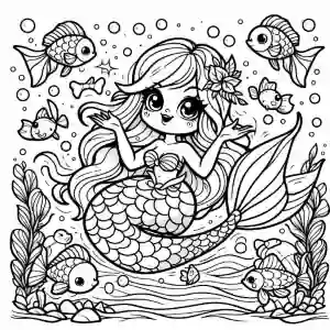 Mermaid girl waving to paint