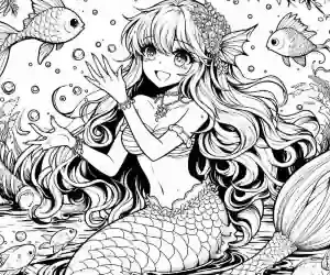 Mermaid with fish coloring