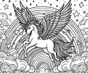 Rainbow with unicorn to color