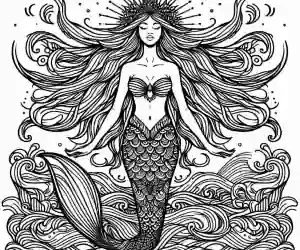 Relaxing mermaid coloring page