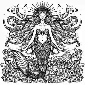 Relaxing mermaid coloring page